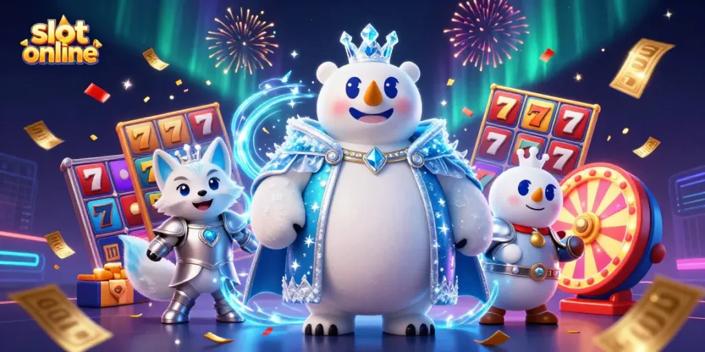 Slot online menunjukkan raja kutub 3D dan rubah salju dalam momen perjudian yang meriah.