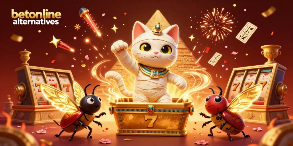 Engage with top betonline alternatives in a vibrant casino scene featuring mythical characters and dynamic game elements.