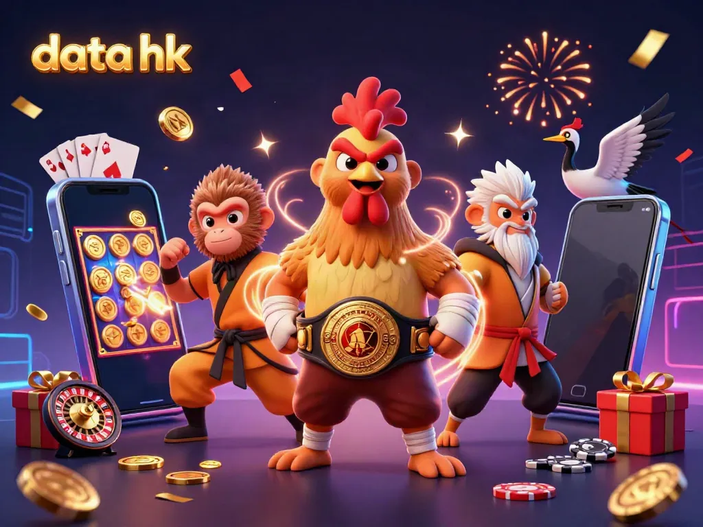 Gambaran penuh warna tentang data hk dengan karakter unik di kasino digital yang meriah.