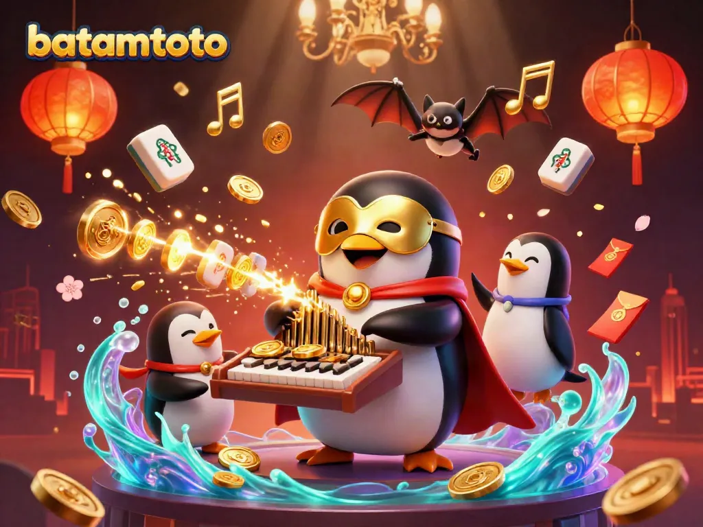 Experience batamtoto excitement with a vibrant, gold coin-shooting pipe organ scene featuring dynamic casino elements.