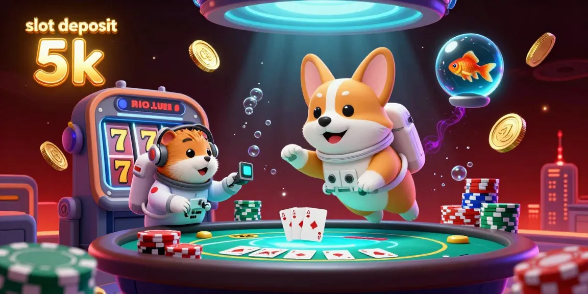 Experience thrilling gameplay with slot deposit 5k in a 3D space station casino illustration featuring dynamic elements.