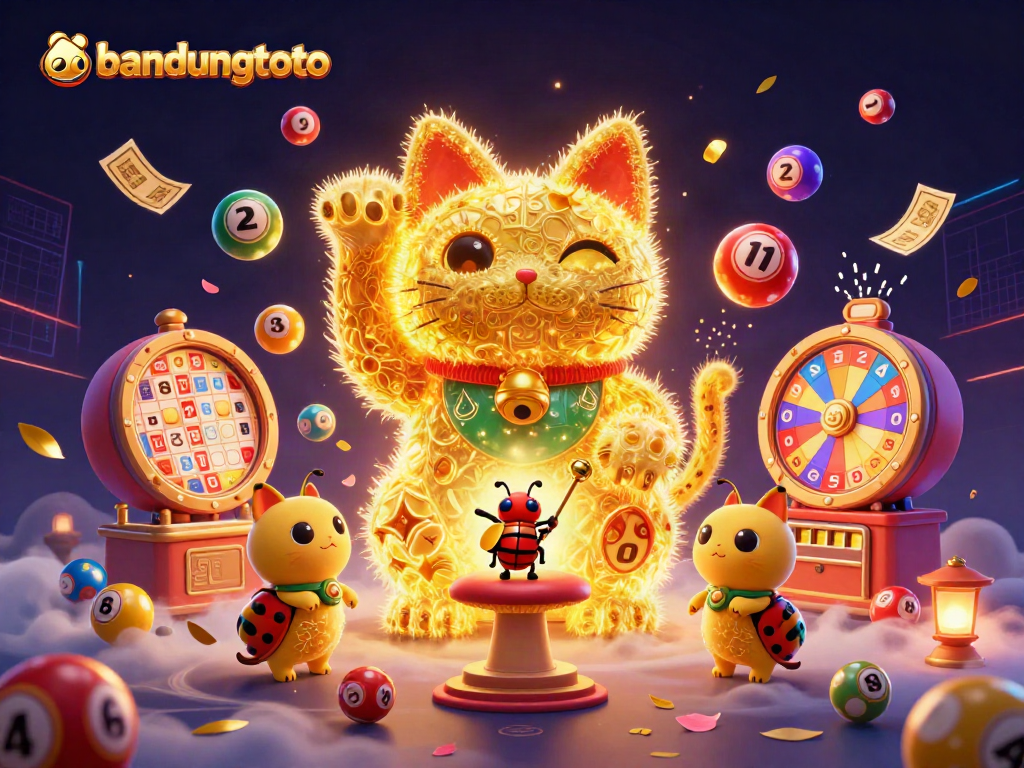 Engage with bandungtoto as a golden lucky cat interacts with dynamic casino elements and symbols.