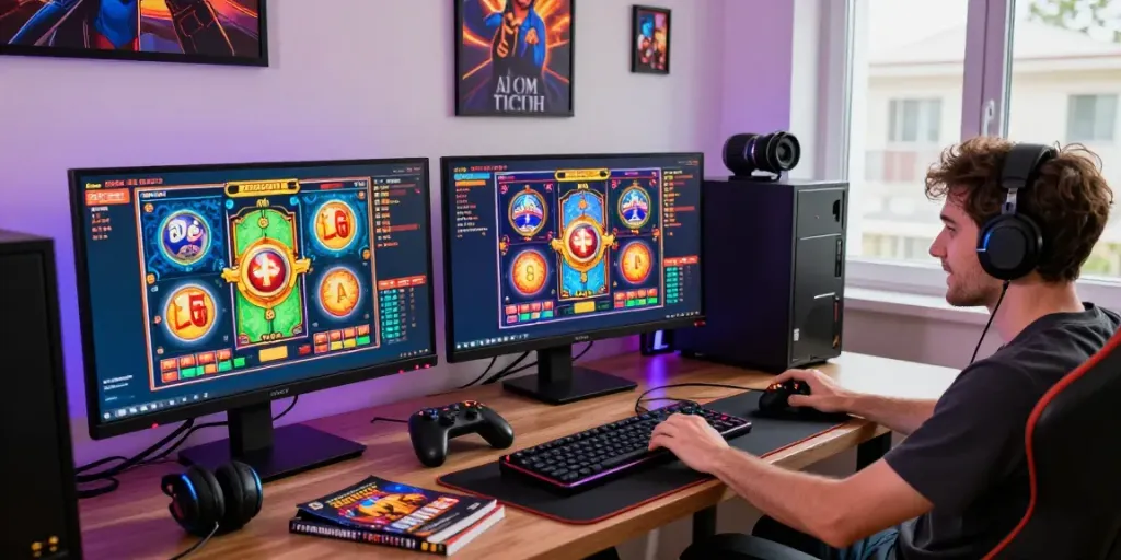 Dynamic gaming setup showcasing proplay88 and exciting online slot games with vibrant LED lights and engaging accessories.