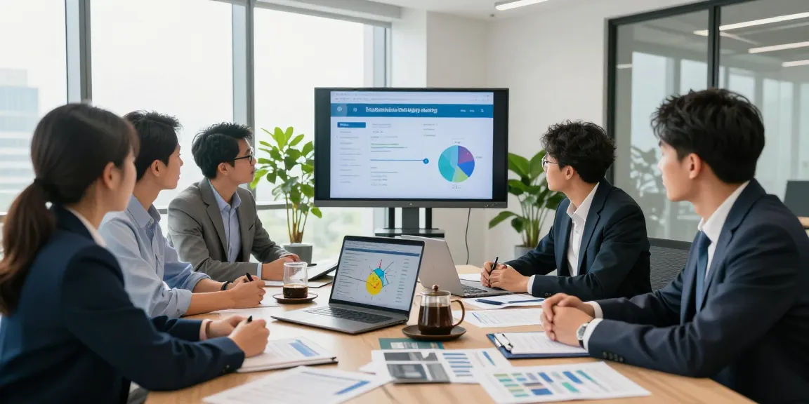 Consultants discussing heat network regulations and sustainable energy solutions in a modern office.
