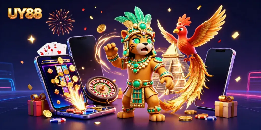 Experience thrilling action at UY88 with dynamic casino elements and vibrant characters.