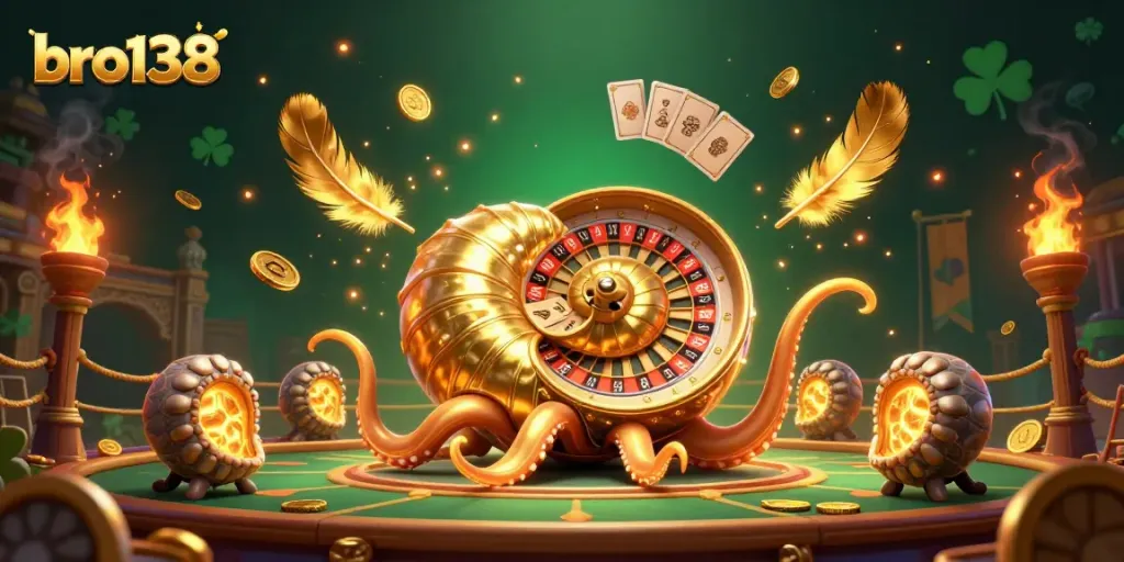 Experience the rich gameplay with bro138’s vibrant illustration of a nautilus-themed casino.