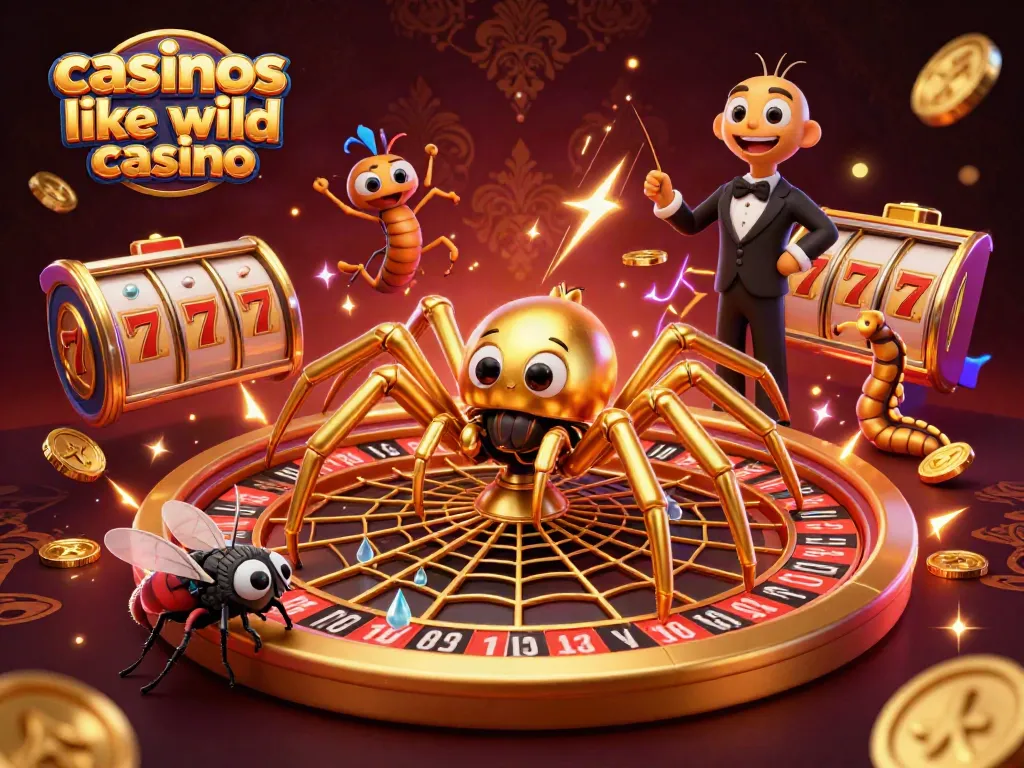 Engaging scene showcasing casinos like Wild Casino with characters, spinning reels, and vibrant energy.