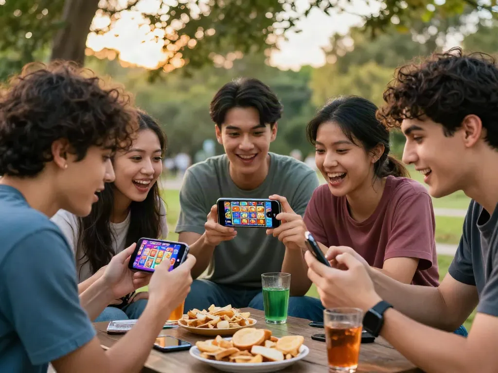 Pengalaman bermain slot RUSUNTOTO di taman, teman-teman terlihat senang dan bersemangat.