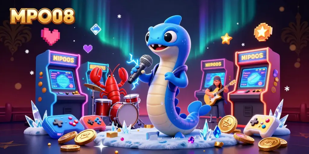 Engage in MPO08's thrilling underwater casino experience with vibrant characters and arcade games.