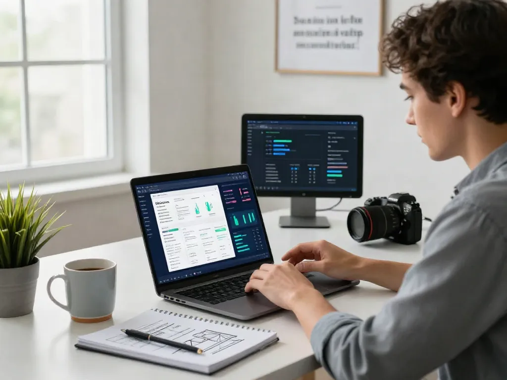 Focused professional analyzing data to visit this website effectively in a modern workspace.