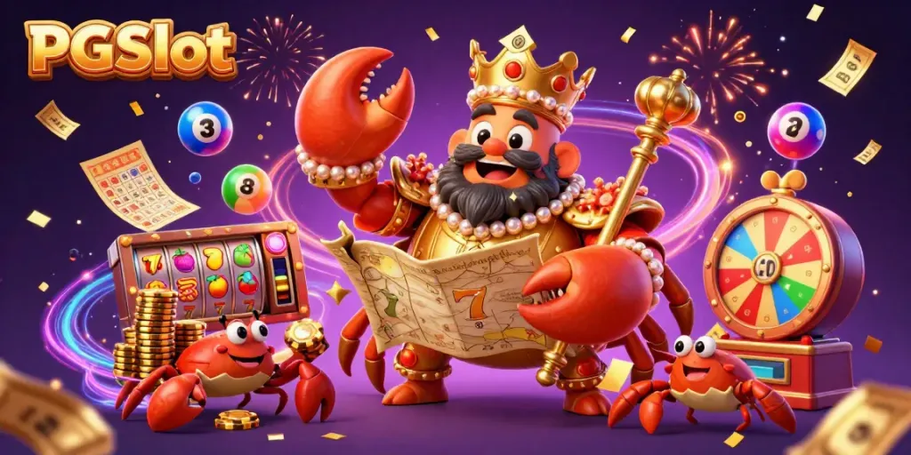 Experience thrilling PGSlot action with a vibrant crab emperor and dynamic game elements in a celebration.
