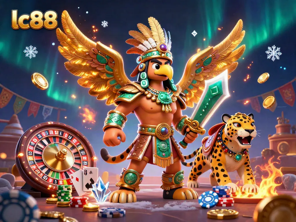Engage with lc88's thrilling casino atmosphere featuring warriors and roulette action.