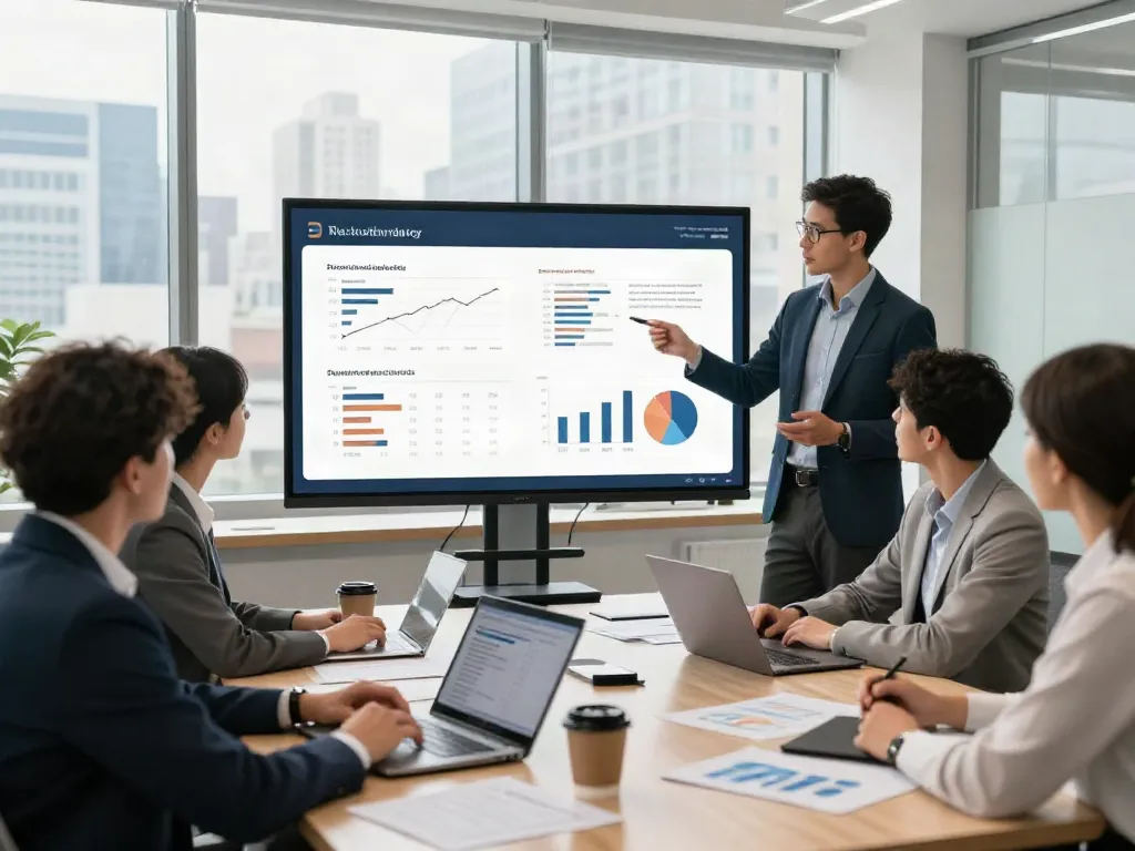 Team of consultants collaborating in a modern office at a restructuring advisory firm