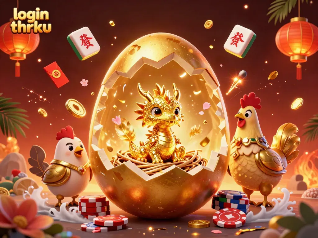 Engage with the exciting login thrku experience featuring a golden dragon, poker chips, and vibrant casino elements.