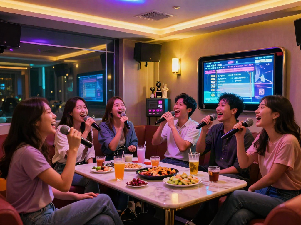 강남 달토에서 친구들과 노래하며 즐기는 모습