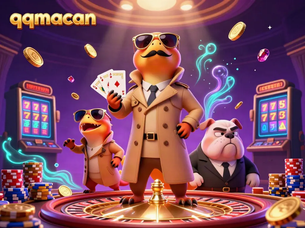 Experience the thrill of qqmacan with raptors disguised to enter a casino, surrounded by gaming action.