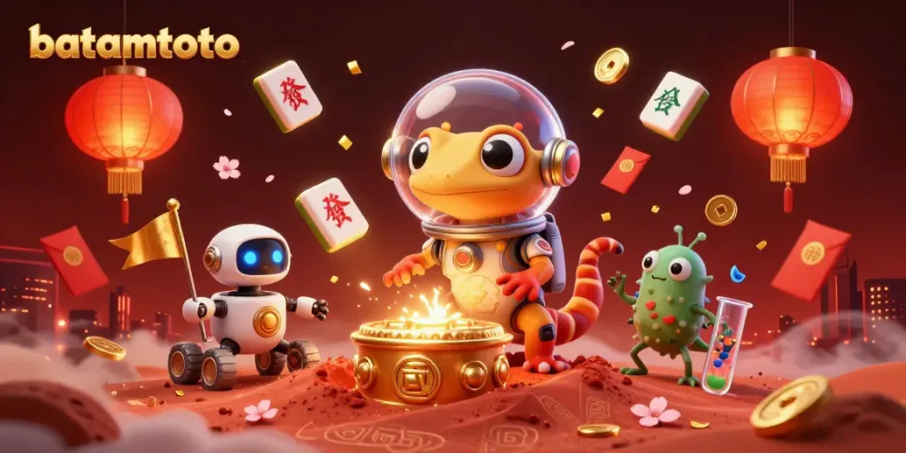Gecko Mars di kasino emas batamtoto dengan elemen perjudian yang berwarna-warni.
